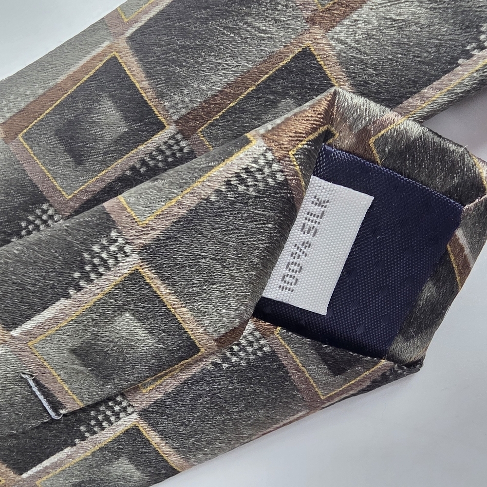 Pierre Cardin 100% Silk Tie Geometric Cube Gray Brown Business Formal - Picture 5 of 6